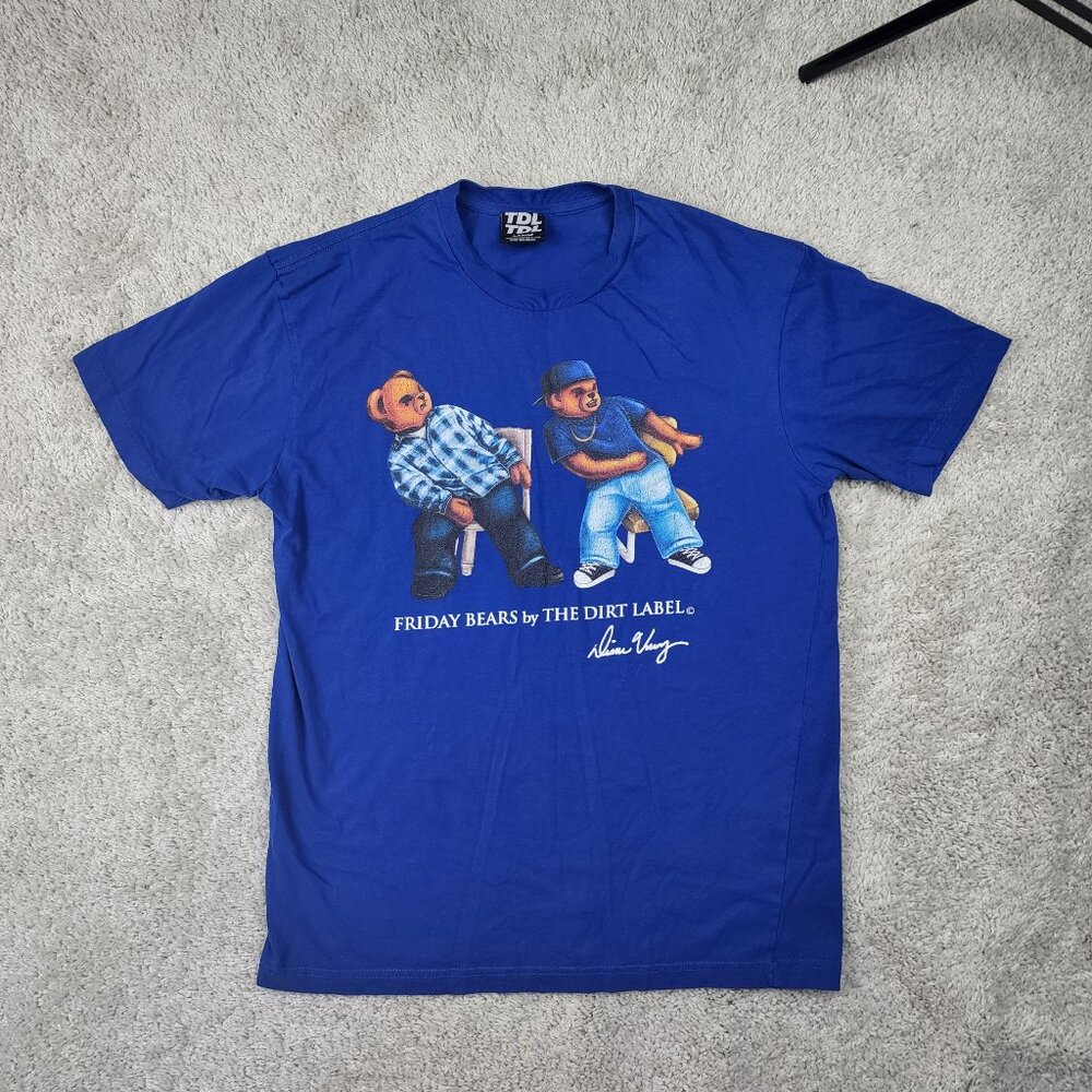TDL Men's Black Brady Bear By The Dirt Label Crew Neck T-Shirt Size Large blue